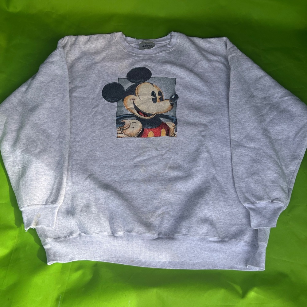 90s Disney Mickey Mouse Graphic Sweatshirt Crewneck Gray‎ Cotton USA XXL